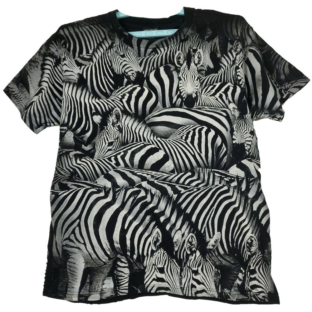 Vintage Radical Nature Zebra Allover Print Shirt Black White L‎ Large